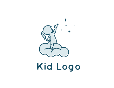 little girl sitting on cloud playing with stars