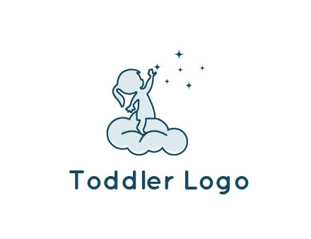 little girl sitting on cloud playing with stars