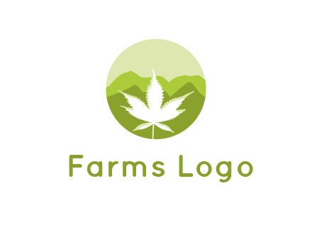 negative spacing marijuana leaf in circle with mountain fields