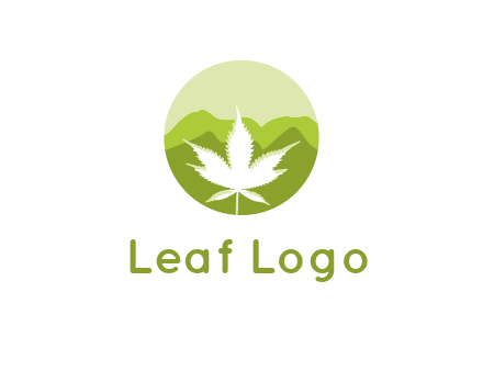 negative spacing marijuana leaf in circle with mountain fields