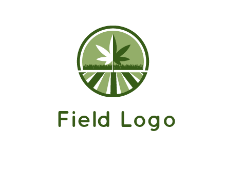 two tone marijuana leaf in circle with grass and field 