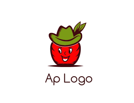 apple with face wearing hat with leaves