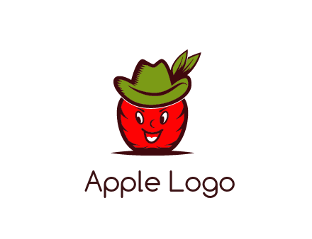 apple with face wearing hat with leaves