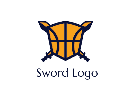 swords behind shield with basketball pattern