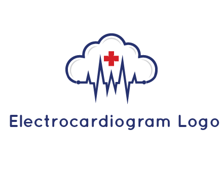 line art cloud with heart beat line and first aid sign