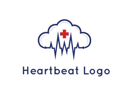 line art cloud with heart beat line and first aid sign