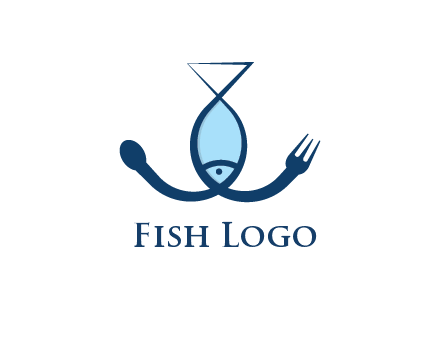 line art fish forming spoon and fork