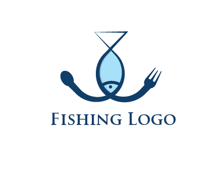 line art fish forming spoon and fork