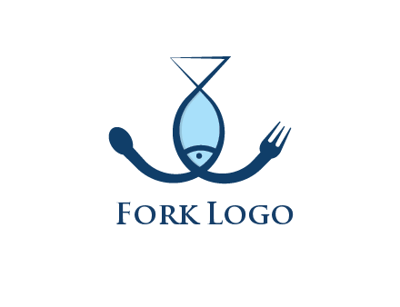 line art fish forming spoon and fork