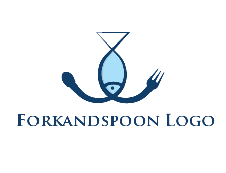 line art fish forming spoon and fork