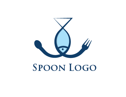 line art fish forming spoon and fork