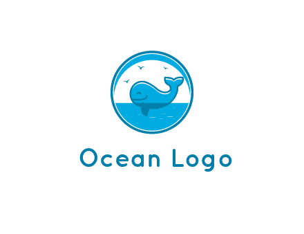 cute whale in ocean in circle