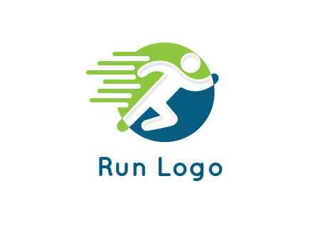 two tone circle behind man icon running