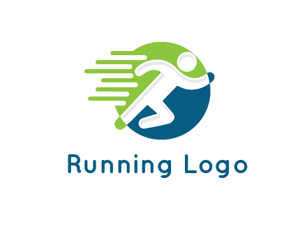 two tone circle behind man icon running