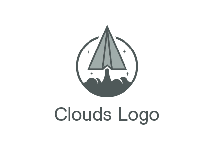 paper plane with smoke and stars in circle
