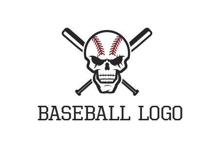 baseball bats behind skull with baseball pattern