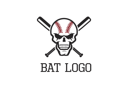 baseball bats behind skull with baseball pattern