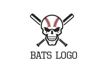 baseball bats behind skull with baseball pattern