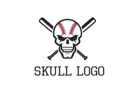 baseball bats behind skull with baseball pattern