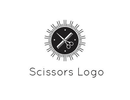 comb and scissors in circle