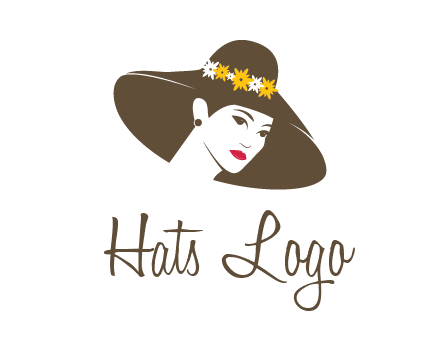 head of woman wearing flowers on fancy hat fashion logo icon