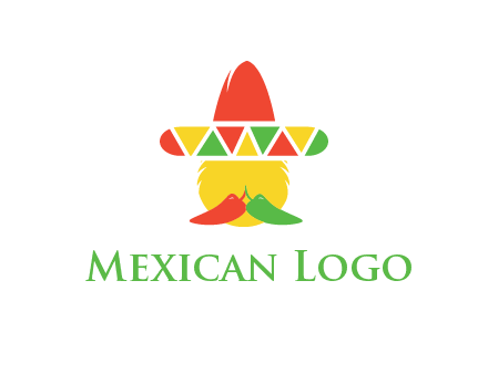 polygonal Mexican hat with chilies as moustache 