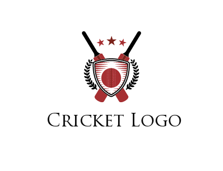 bats with stars and leaves behind shield with cricket wall