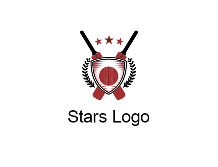 bats with stars and leaves behind shield with cricket wall