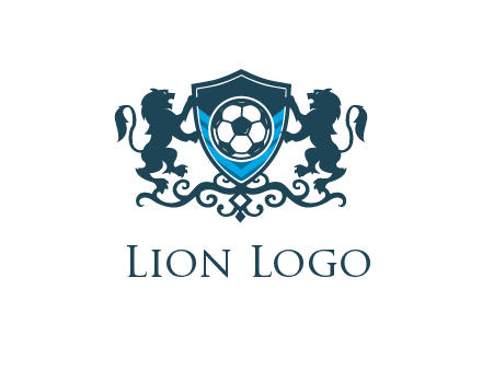 lions with football in ornamental shield 