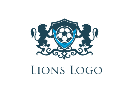 lions with football in ornamental shield 