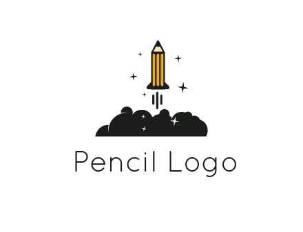 pencil as rocket with smoke and stars