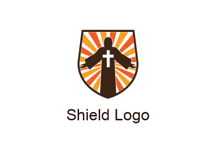 rays behind cross in Jesus in shield