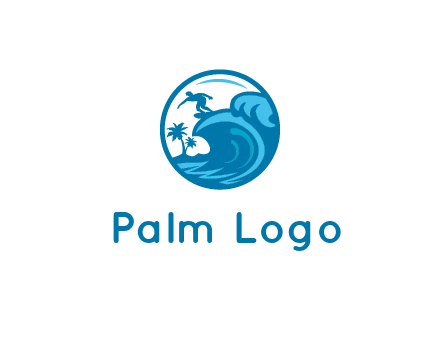 palm trees with man surfing on waves in circle