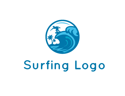 palm trees with man surfing on waves in circle