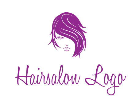 head of woman with short hair across face beauty logo icon