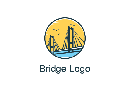 cable bridge with sea and birds in circle