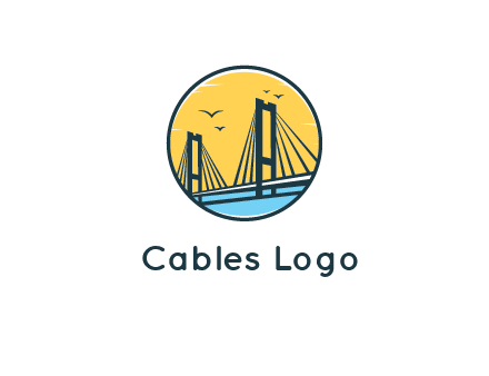 cable bridge with sea and birds in circle