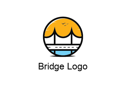 abstract cable bridge with sea and road in circle