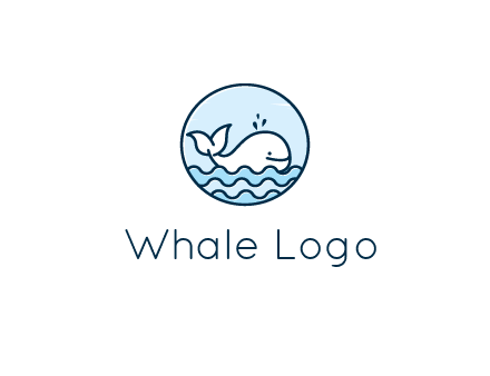 line art cute whale in sea in circle