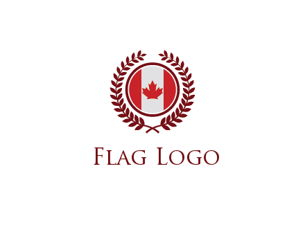 Canada flag in circle with leaves around