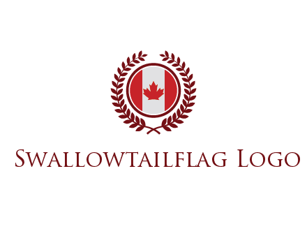 Canada flag in circle with leaves around