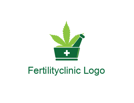 marijuana leaf with first aid sign mortar and pestle