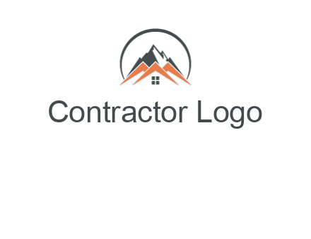 circle with mountain behind abstract houses