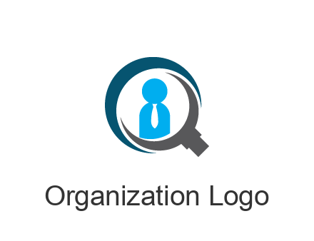 people icon wearing tie in abstract magnifying glass