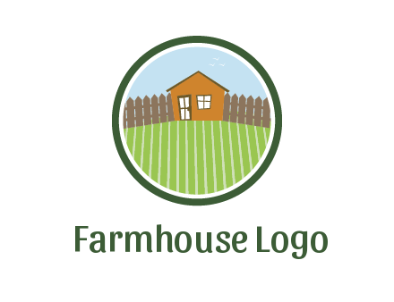 farmhouse with farm and fence in circle frame