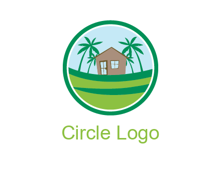palm trees behind house in circle frame