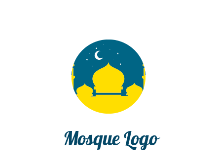 mosque with star and moon in circle frame