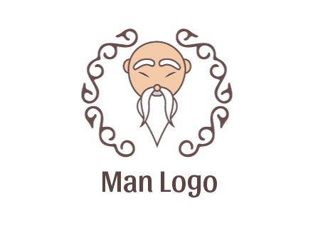 old man with long beard and mustache with swirl pattern