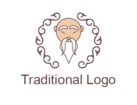 old man with long beard and mustache with swirl pattern