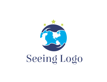 hands around globe with stars